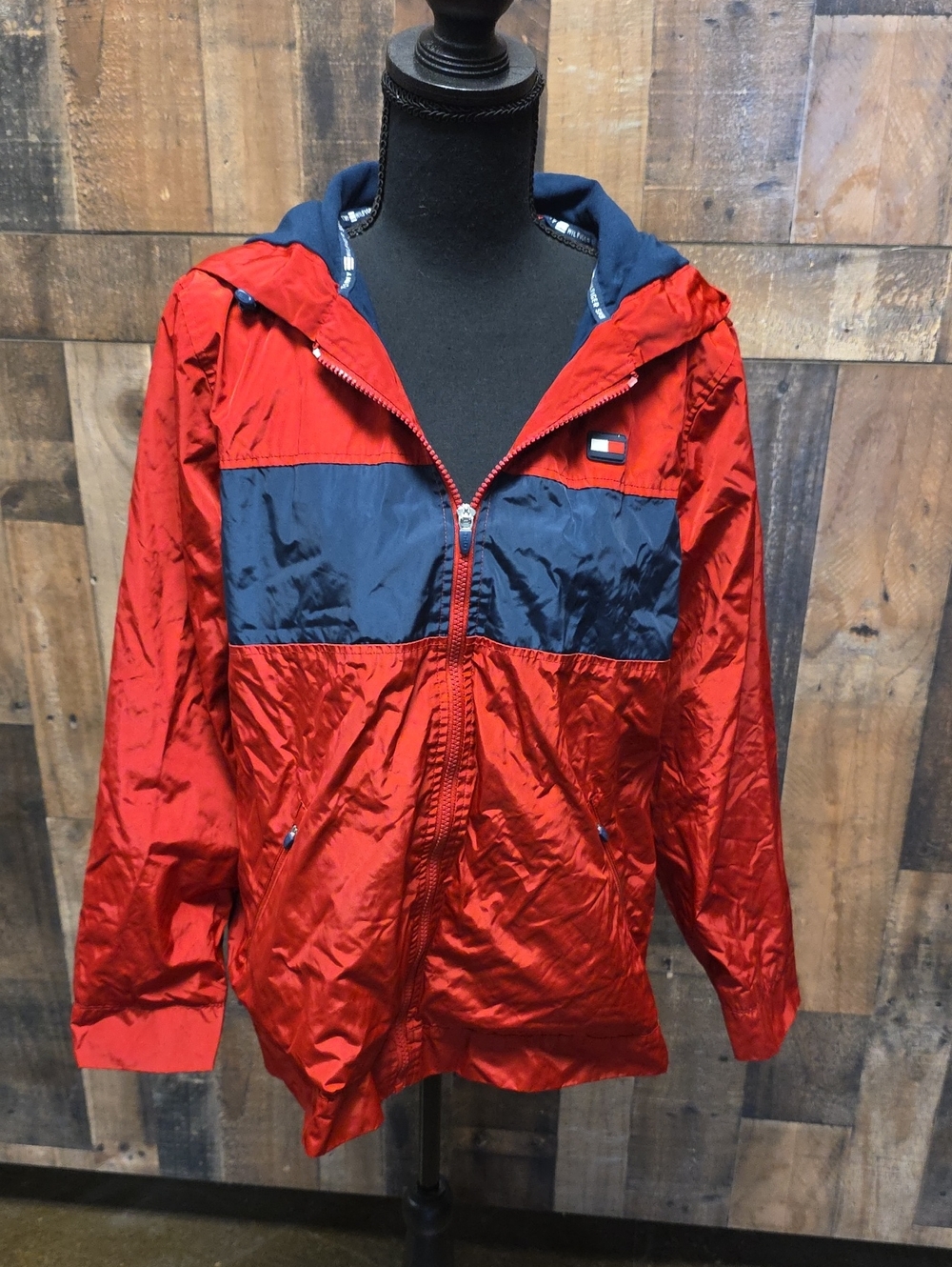 Tommy Hilfiger Red and Navy Hooded Windbreaker Jacket